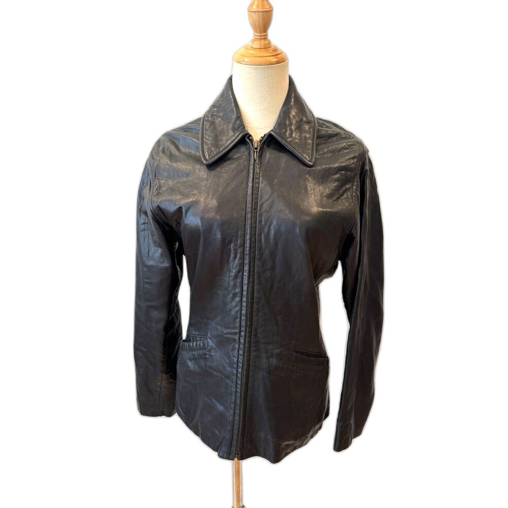 Vintage Luis Alvear Women's Leather Jacket Full Zipper Small Black